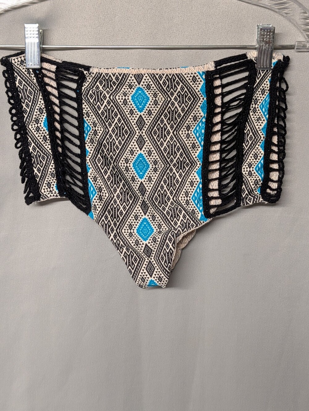 acacia swimwear Black & White Geometric Bikini Bottom with Teal Accents Size S